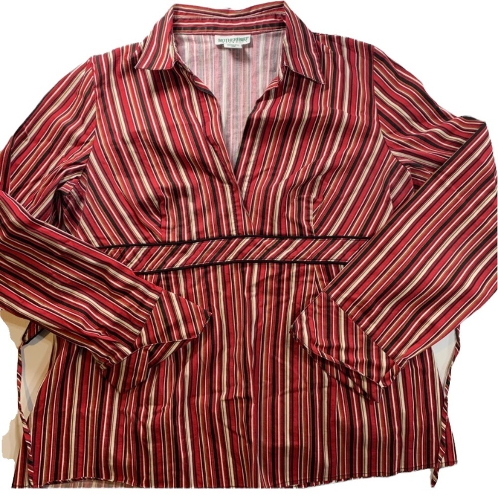Motherhood Maternity | Stripped Button Down Shirt Red Black Khaki Tan